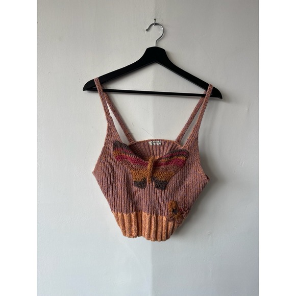 Free People Sweaters - Free People Sweater Womens Medium Boho Knit Butterfly Flower Tank Top Pullover